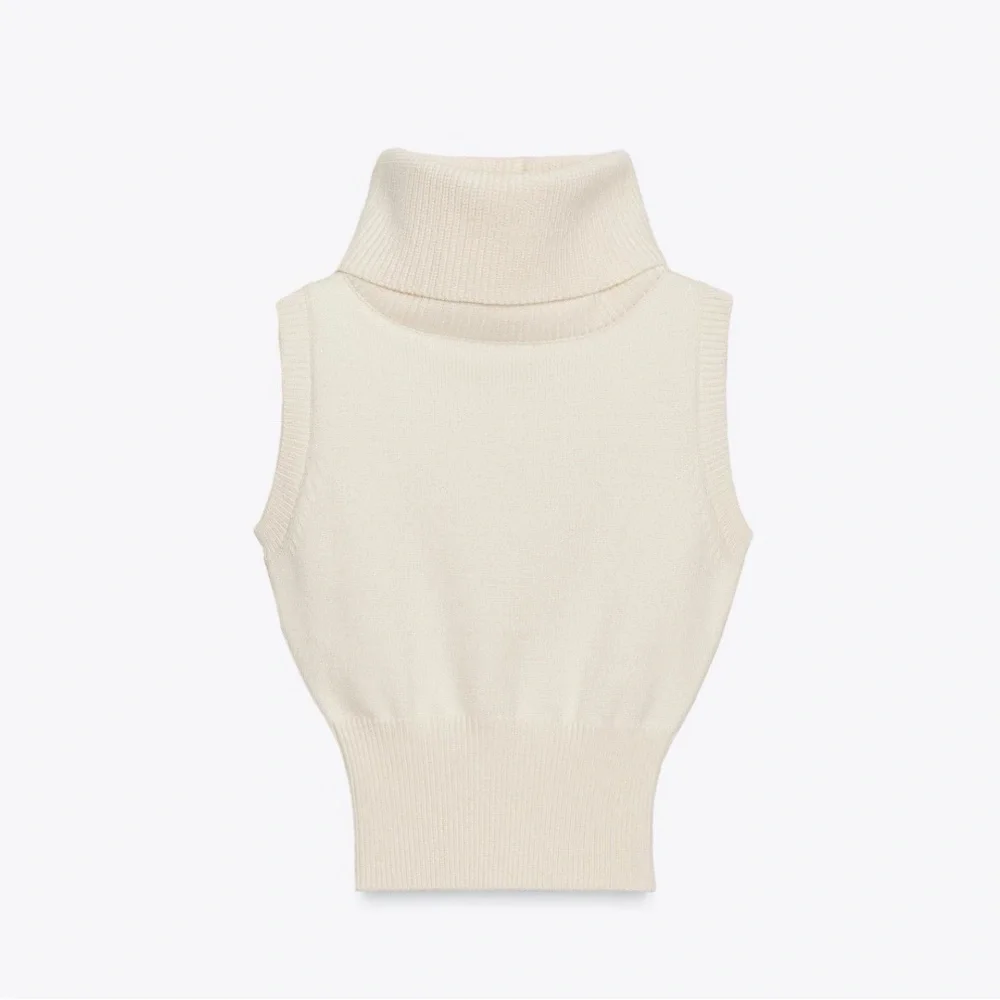 Zara Cream Sleeveless Turtleneck Top - Picture 3 of 6